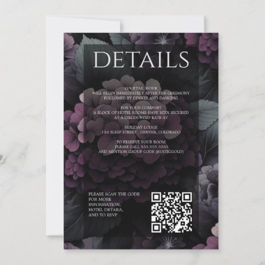 Invitation Floral mauve avec code QR (Dos)