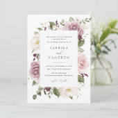 Invitation Floral Mauve Blush Green Blanc Elégant Mariage (Debout devant)