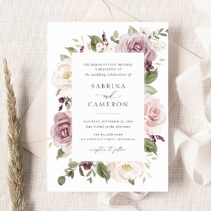 Invitation Floral Mauve Blush Green Blanc Elégant Mariage