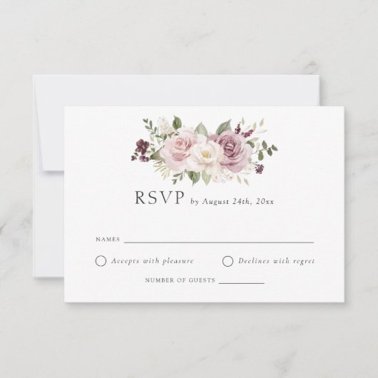 Invitation Floral Mauve Blush Greenery Mariage blanc RSVP (Devant)