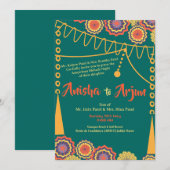 Invitation Floral Mehndi Night Ceremony Indian Wedding  (Devant / Derrière)