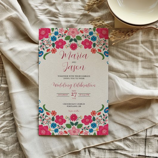Invitation Floral mexicain coloré élégant Mariage Boda