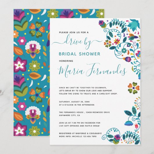 Invitation Floral Mexicain Conduite Par Fête des mariées (Devant / Derrière)