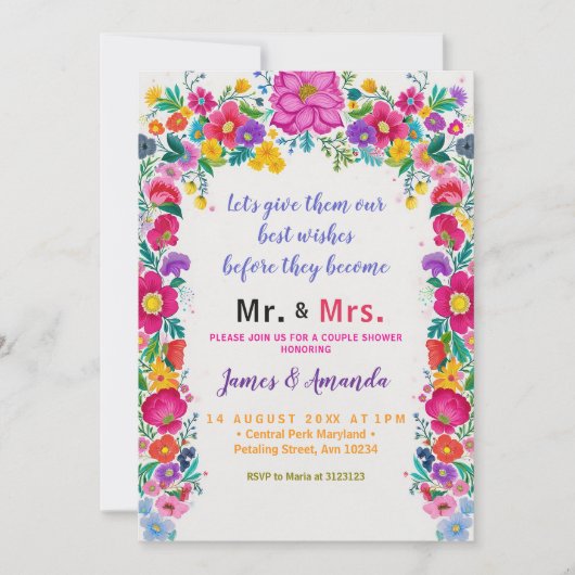 Invitation Floral mexicain espagnol M. et Mme Cactus Floral (Devant)