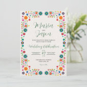 Invitation Floral mexicain esthétique Folk Art coloré Mariage (Debout devant)