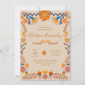 Invitation Floral mexicain Joli Art populaire Quinceanera (Devant)