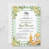 Invitation Floral Mignon Vert Sauge Gingham Ramadan Iftar (Devant)