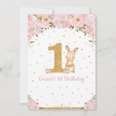 Invitation Floral mignonne lapin lapin fille 1er anniversaire (Dos)
