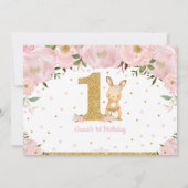 Invitation Floral mignonne lapin lapin fille 1er anniversaire (Dos)