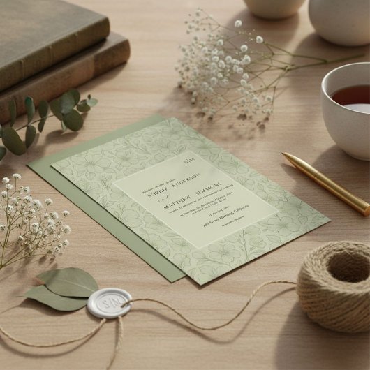 Invitation Floral minimaliste vert sauge