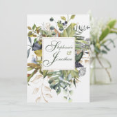 Invitation Floral moderne |Bleu et vert | MARIAGE (Debout devant)