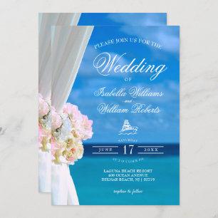 Invitation Floral moderne Blue Ocean Beach Mariage