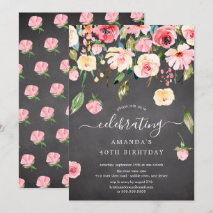 Invitation Floral moderne Drop Peonies roses Anniversaire Fêt