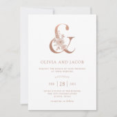 Invitation Floral moderne | Faux Rose Gold Ampersand Mariage (Devant)