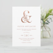 Invitation Floral moderne | Faux Rose Gold Ampersand Mariage (Debout devant)