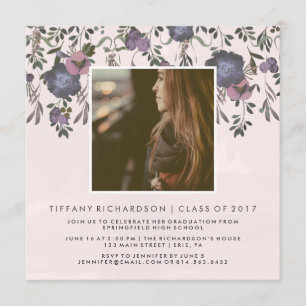 Invitation Floral moderne foncé   Photo Graduation Party