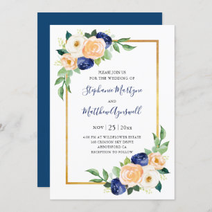 Invitation Floral moderne Mariage de corail bleu