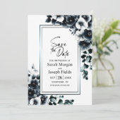Invitation Floral moderne noir et blanc Enregistrer la date (Debout devant)