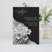 Invitation Floral moderne noir et blanc Mariage - (Debout devant)