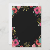 Invitation Floral moderne noir | Rose | Mariage Turquoise (Dos)