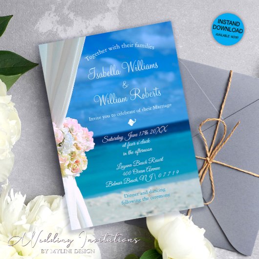 Invitation Floral moderne Plage Océan Mariage été