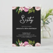Invitation Floral moderne rose noir 60e anniversaire (Debout devant)