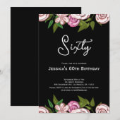 Invitation Floral moderne rose noir 60e anniversaire (Devant / Derrière)