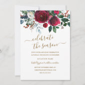 Invitation Floral moderne Rouge Bourgogne Gold Fête (Devant)