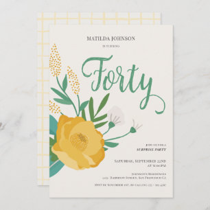 Invitation Floral moderne Surprise 40e anniversaire