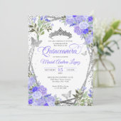 Invitation Floral moderne violet glam argent Tiara Quinceañer (Debout devant)