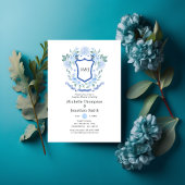 Invitation Floral Monogram Crest Couples Douche