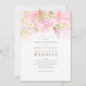 Invitation Floral Monogramme Aquarelle Bleu rose Mariage Boho (Devant)