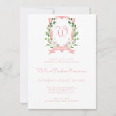 Invitation Floral Monogrammed Crest Girl Sip Et Voir (Devant)