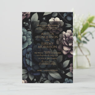 Invitation Floral Moody Bleu