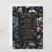 Invitation Floral Moody bleu avec QR Code & Détails (Devant)