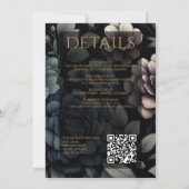 Invitation Floral Moody bleu avec QR Code & Détails (Dos)