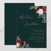 Invitation Floral Moody Emerald Green Jewel Mariage (Devant / Derrière)