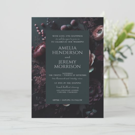 Invitation Floral Moody foncé (Debout devant)