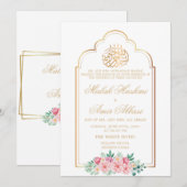 Invitation Floral Mosque Gold Frame mariage musulman islamiqu (Devant / Derrière)