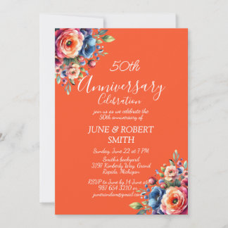 Invitation Floral multicolore Moderne 50e anniversaire mariag