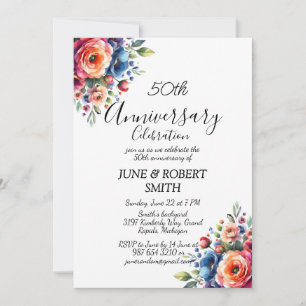 Invitation Floral multicolore Moderne 50e anniversaire mariag