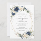 Invitation Floral Navy Bleu Blanc Vert Mariage or (Devant)