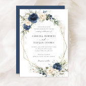 Invitation Floral Navy Bleu Blanc Vert Mariage or