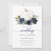 Invitation Floral Navy Blue Citrouille Automne Mariage de ver (Devant)