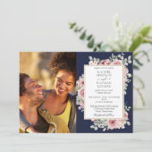 Invitation Floral Navy Blue Gold Mariage photo (Debout devant)