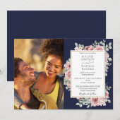 Invitation Floral Navy Blue Gold Mariage photo (Devant / Derrière)
