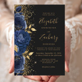 Invitation Floral Navy Blue Gold Off-Black Mariage