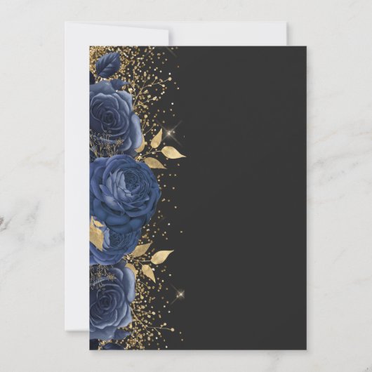 Invitation Floral Navy Blue Gold Off-Black Mariage (Dos)