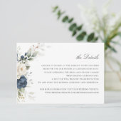 Invitation Floral Navy Blue Greenery Détails du Mariage Insér (Debout devant)