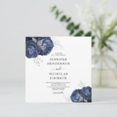 Invitation Floral Navy Blue Peonies Mariage élégant (Debout devant)